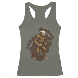 Funny Bigfoot Tennis Player Racerback Tank Top Folklore Cryptid Gift TS12 Military Green Print Your Wear
