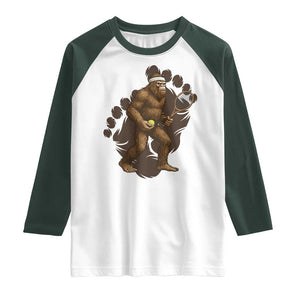 Funny Bigfoot Tennis Player Raglan Shirt Folklore Cryptid Gift TS12 White Dark Forest Green Print Your Wear