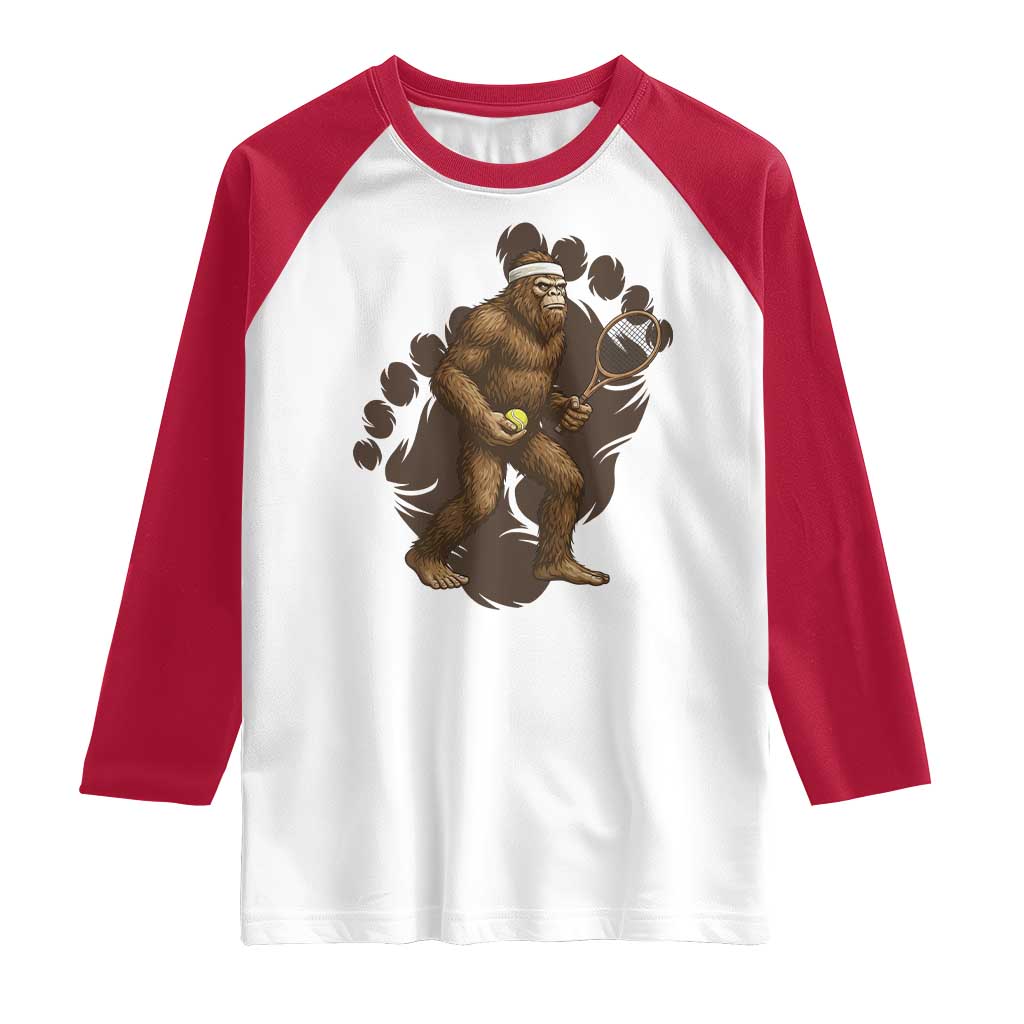 Funny Bigfoot Tennis Player Raglan Shirt Folklore Cryptid Gift TS12 White Red Print Your Wear