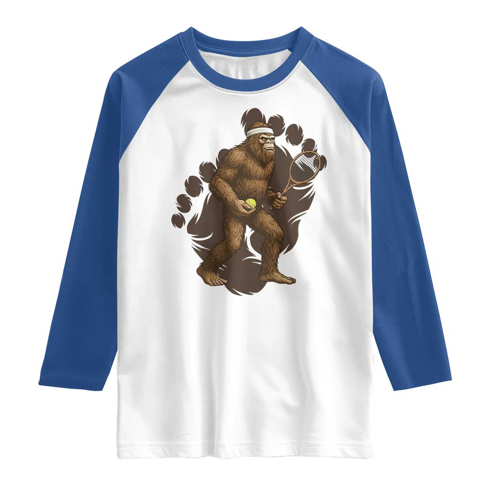 Funny Bigfoot Tennis Player Raglan Shirt Folklore Cryptid Gift TS12 White Royal Print Your Wear
