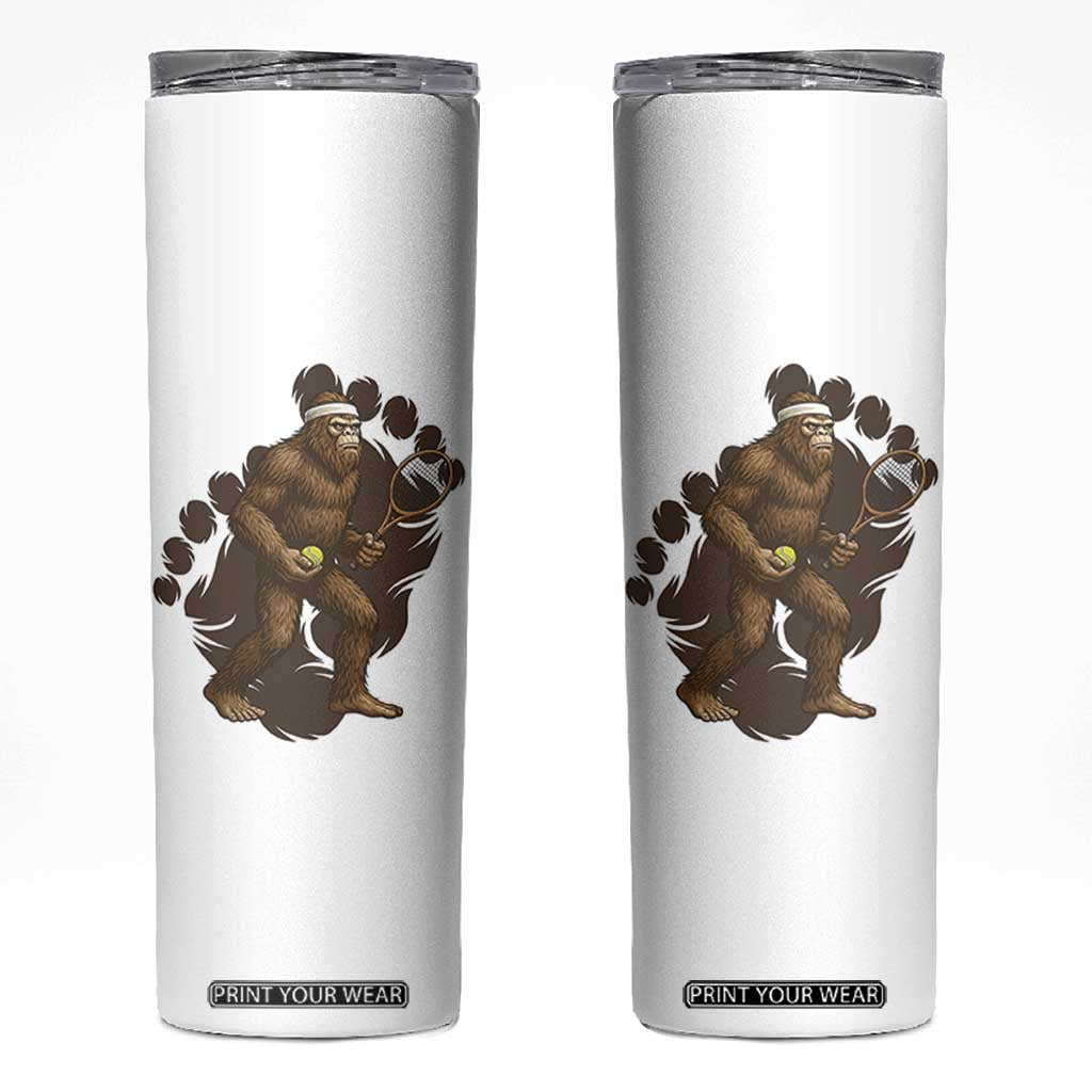 Funny Bigfoot Tennis Player Skinny Tumbler Folklore Cryptid Gift TS12 White Print Your Wear
