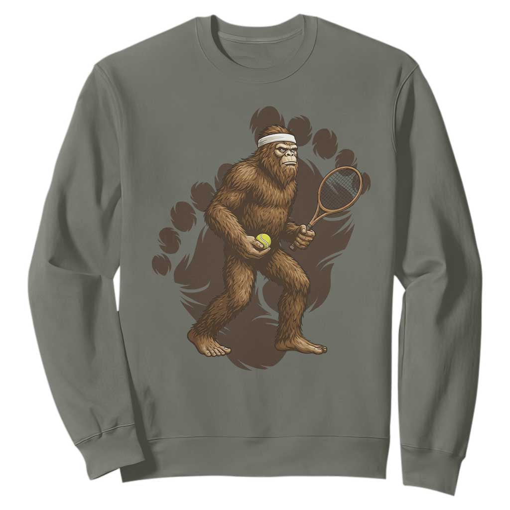 Funny Bigfoot Tennis Player Sweatshirt Folklore Cryptid Gift TS12 Military Green Print Your Wear