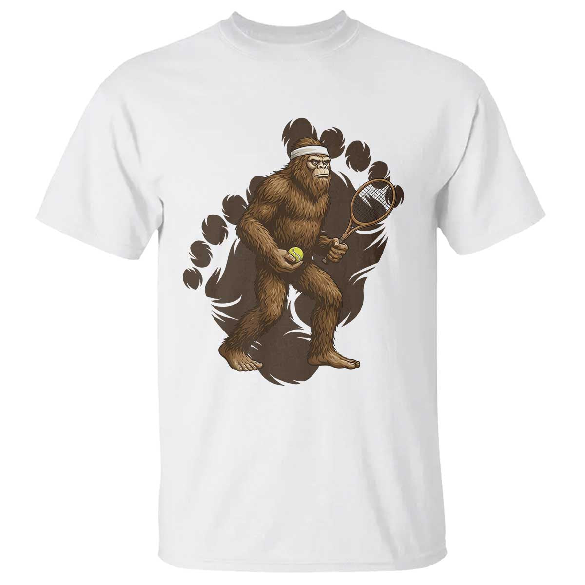 Funny Bigfoot Tennis Player T Shirt Folklore Cryptid Gift TS12 White Print Your Wear