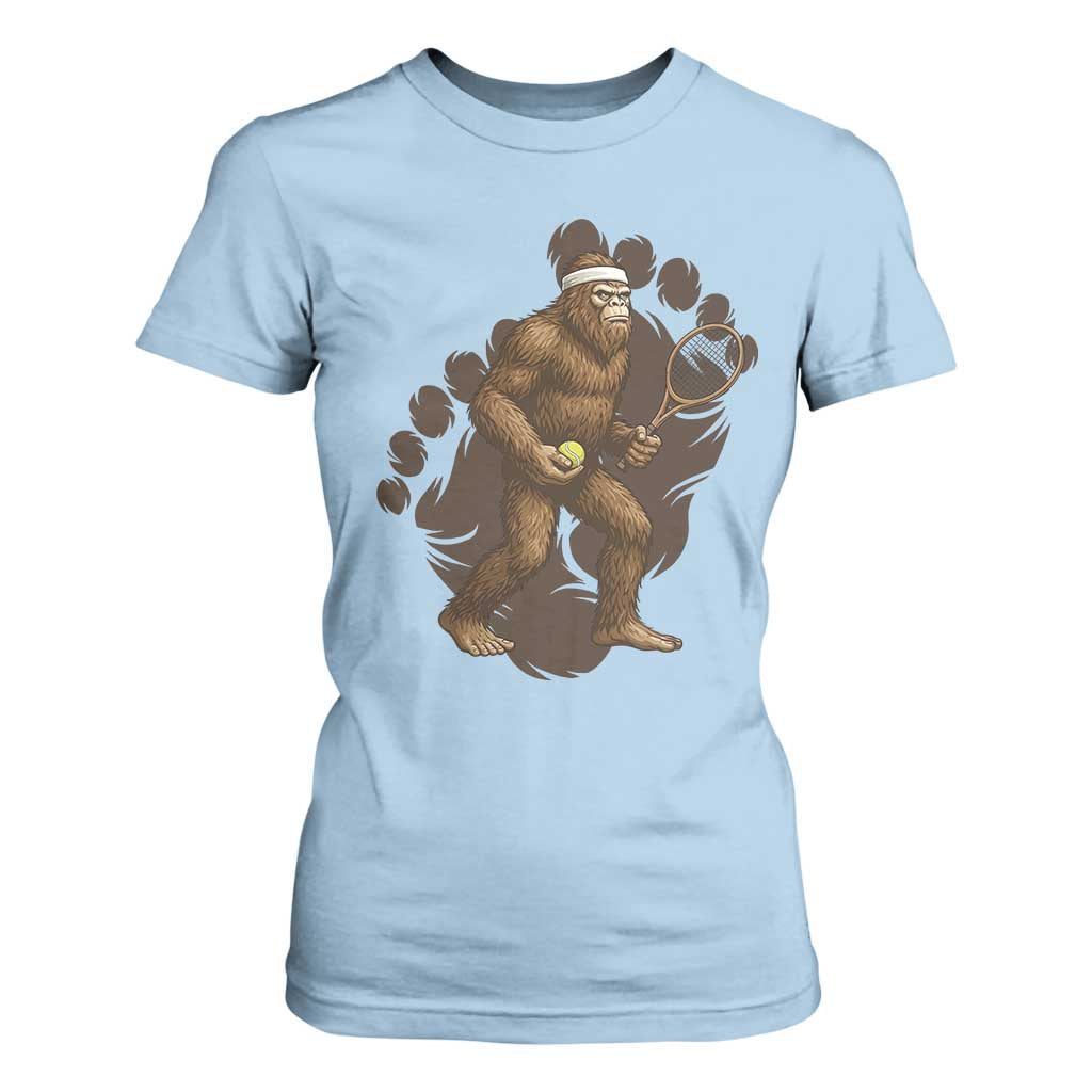 Funny Bigfoot Tennis Player T Shirt For Women Folklore Cryptid Gift TS12 Light Blue Print Your Wear