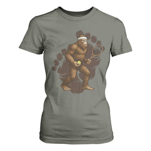 Funny Bigfoot Tennis Player T Shirt For Women Folklore Cryptid Gift TS12 Military Green Print Your Wear