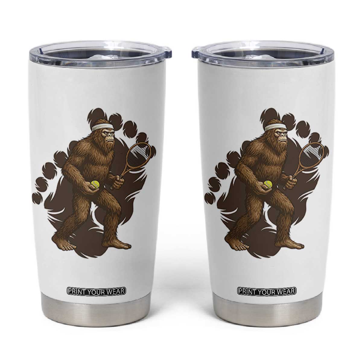Funny Bigfoot Tennis Player Tumbler Cup Folklore Cryptid Gift TS12 White Print Your Wear