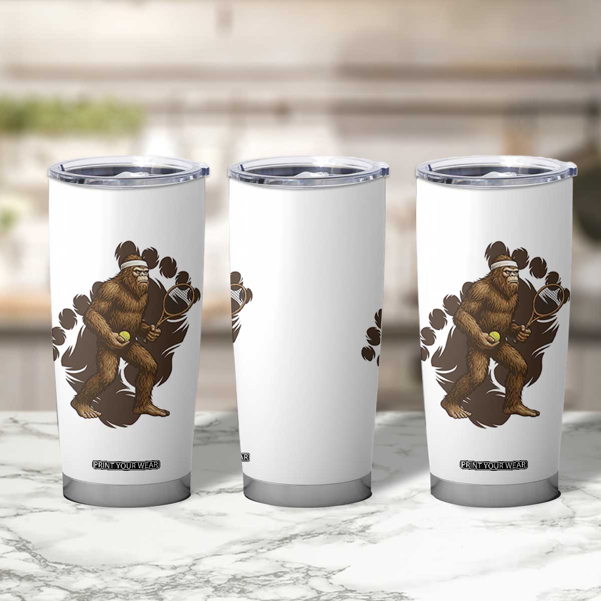Funny Bigfoot Tennis Player Tumbler Cup Folklore Cryptid Gift TS12 Print Your Wear