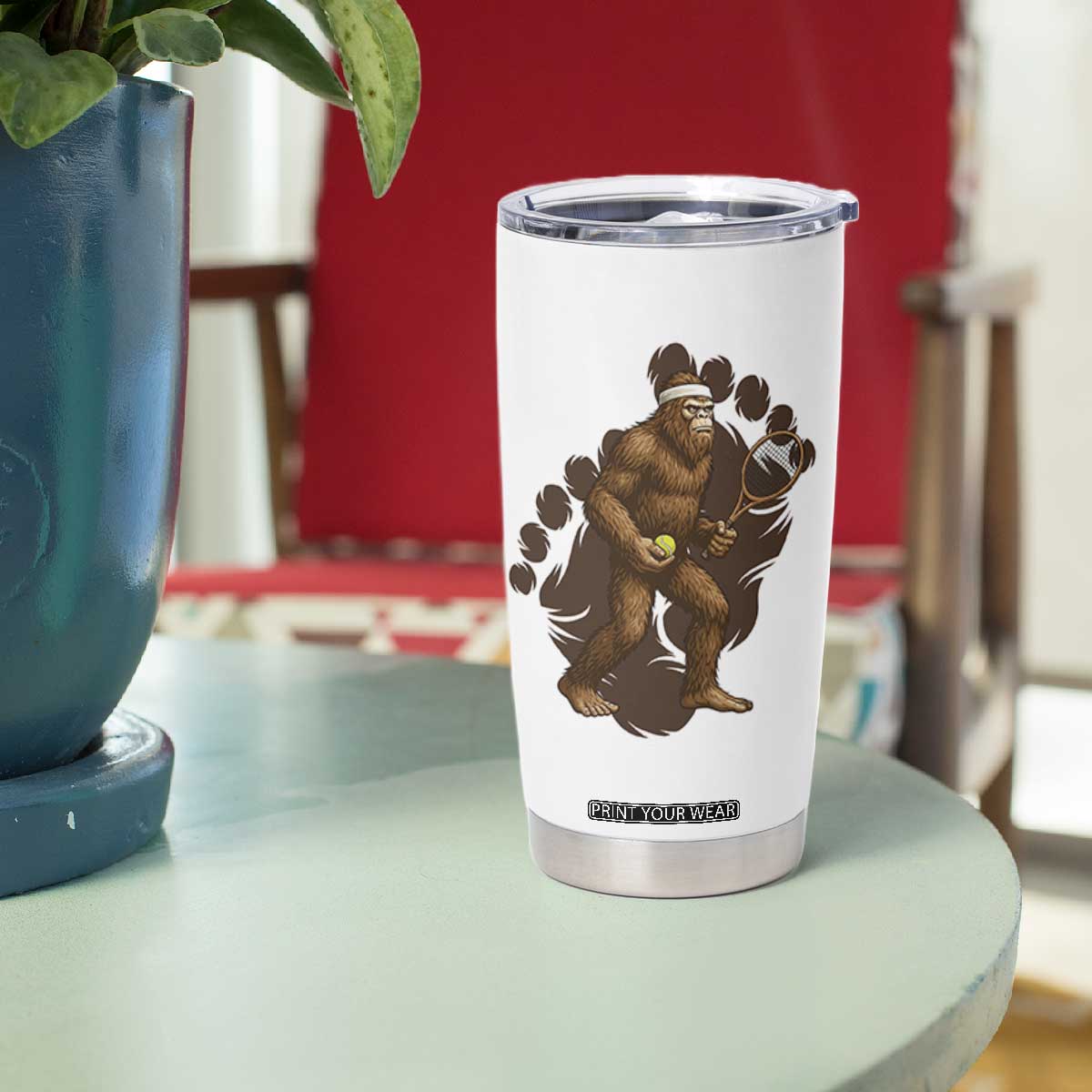 Funny Bigfoot Tennis Player Tumbler Cup Folklore Cryptid Gift TS12 Print Your Wear