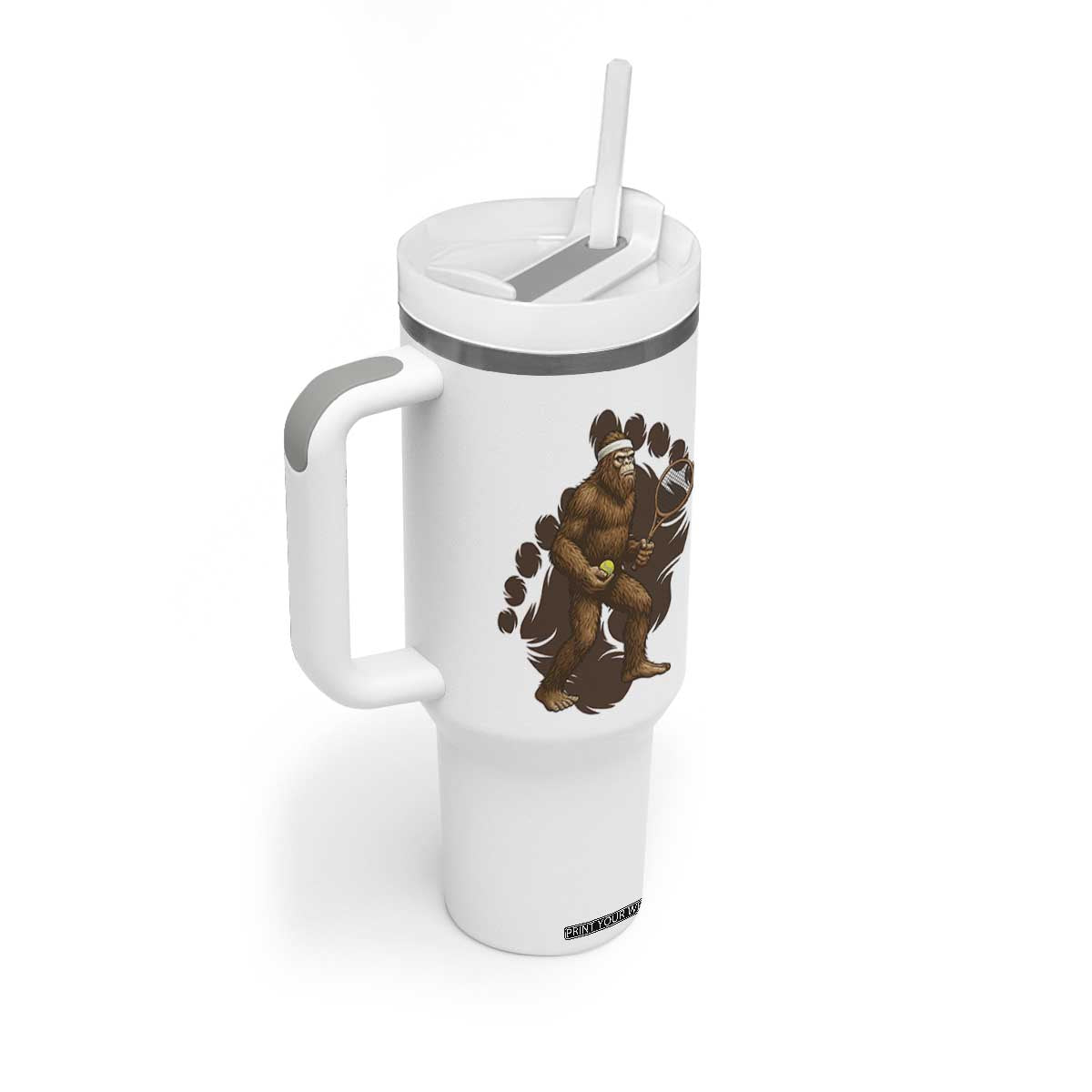 Funny Bigfoot Tennis Player Tumbler With Handle Folklore Cryptid Gift TS12 Print Your Wear