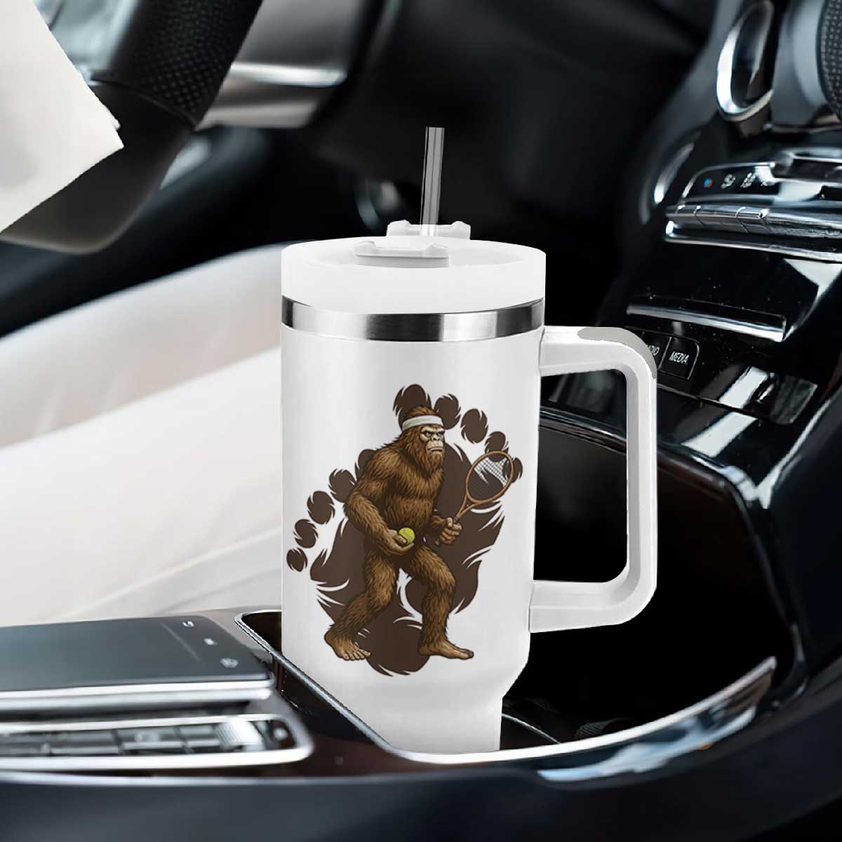 Funny Bigfoot Tennis Player Tumbler With Handle Folklore Cryptid Gift TS12 Print Your Wear