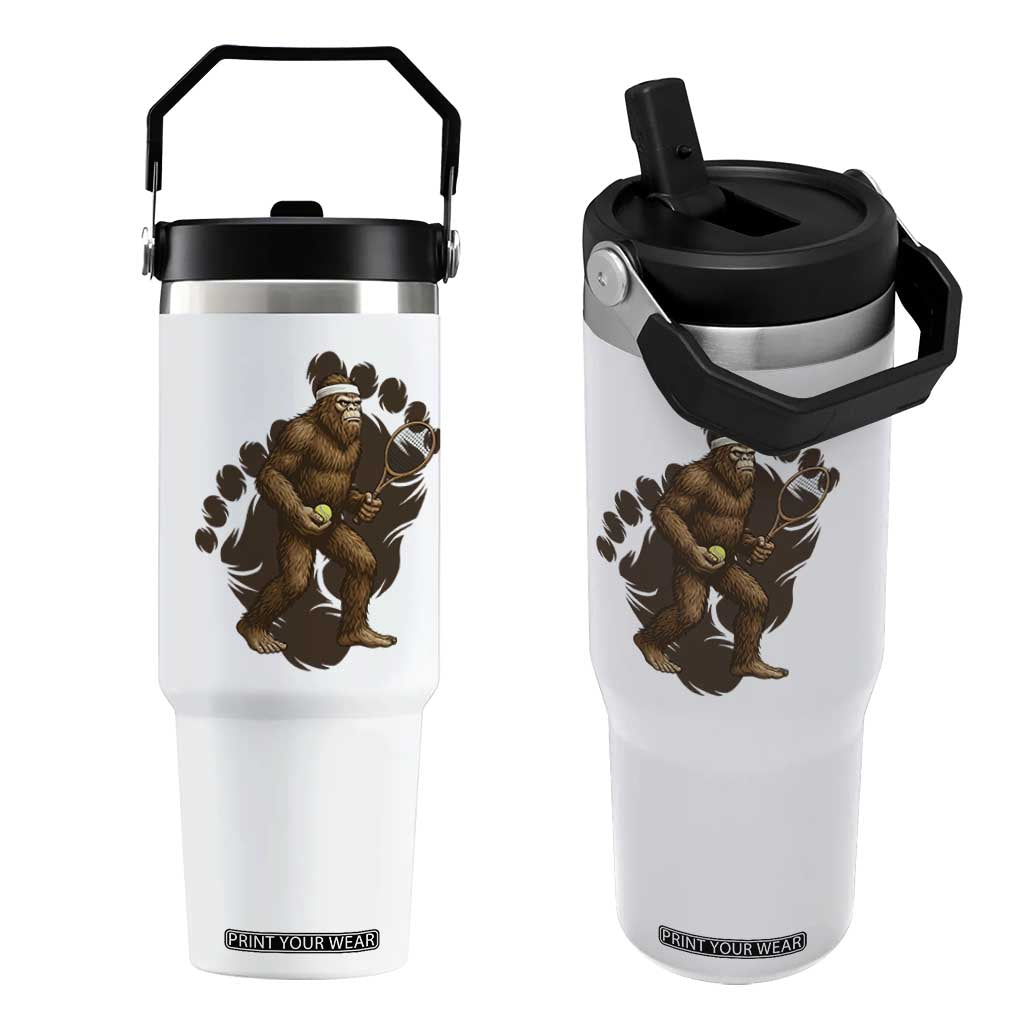 Funny Bigfoot Tennis Player Flip Straw Tumbler Folklore Cryptid Gift TS12 One Size: 30 oz White Print Your Wear