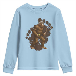 Funny Bigfoot Tennis Player Youth Sweatshirt Folklore Cryptid Gift TS12 Light Blue Print Your Wear