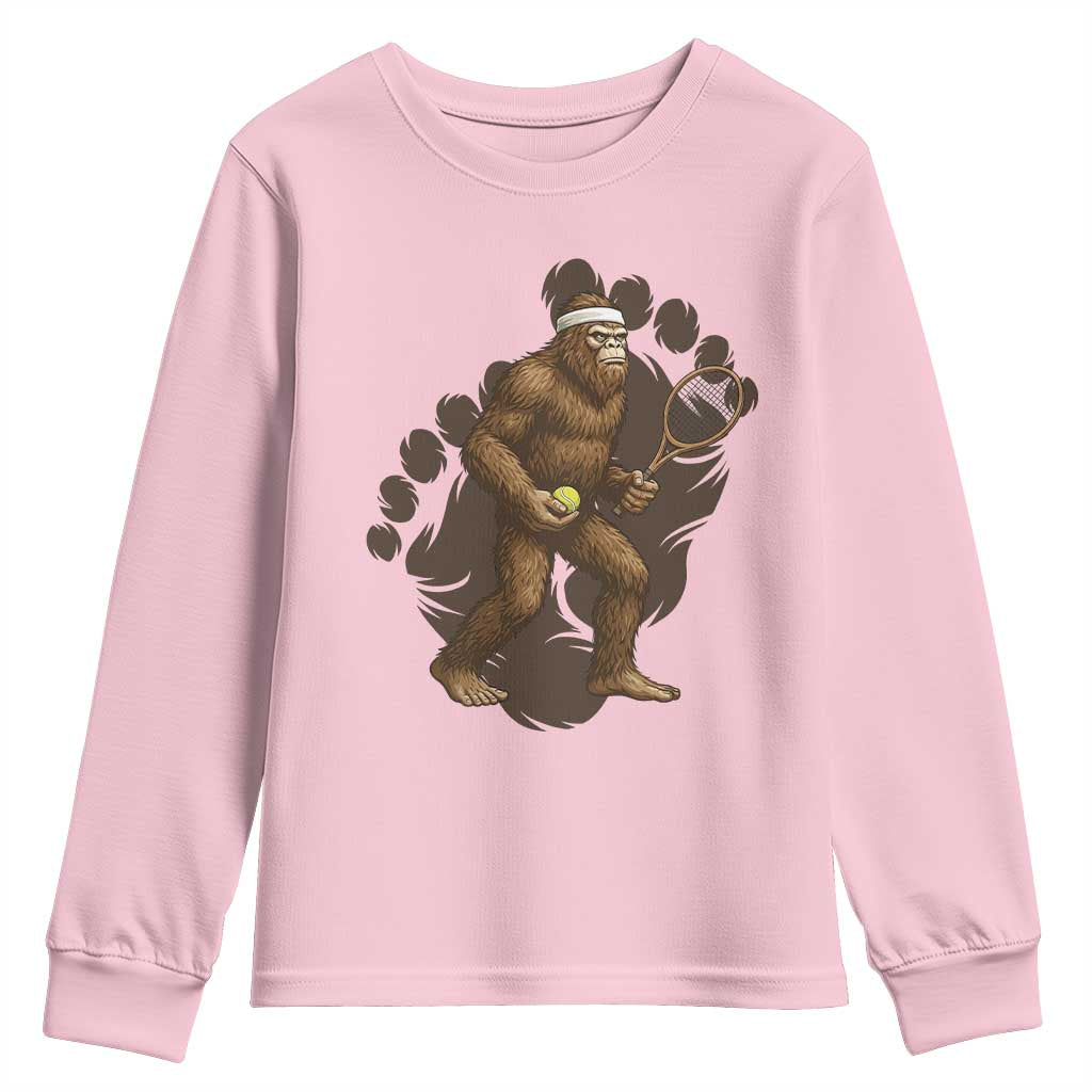 Funny Bigfoot Tennis Player Youth Sweatshirt Folklore Cryptid Gift TS12 Light Pink Print Your Wear