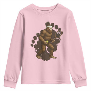 Funny Bigfoot Tennis Player Youth Sweatshirt Folklore Cryptid Gift TS12 Light Pink Print Your Wear