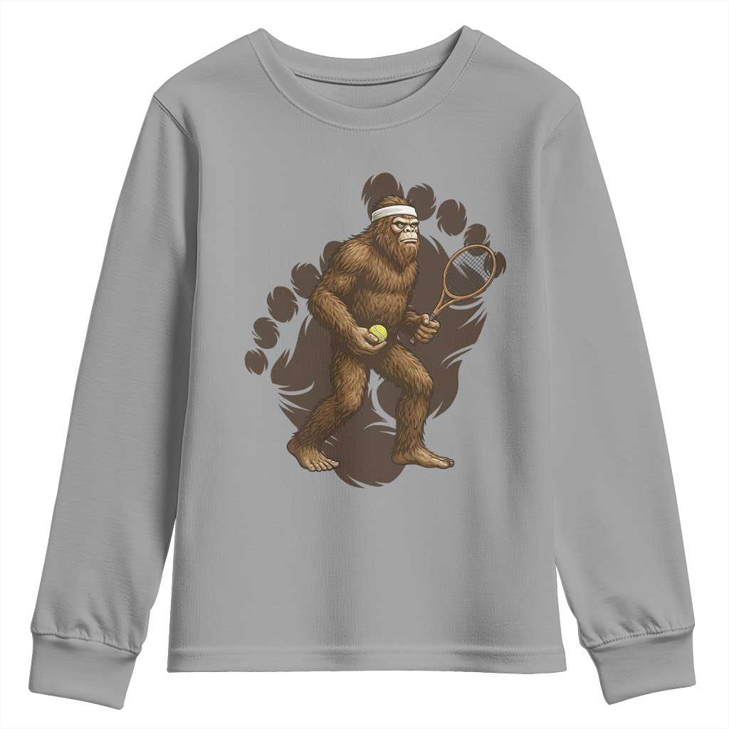 Funny Bigfoot Tennis Player Youth Sweatshirt Folklore Cryptid Gift TS12 Sport Gray Print Your Wear