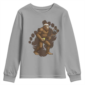 Funny Bigfoot Tennis Player Youth Sweatshirt Folklore Cryptid Gift TS12 Sport Gray Print Your Wear