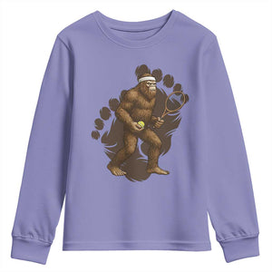 Funny Bigfoot Tennis Player Youth Sweatshirt Folklore Cryptid Gift TS12 Violet Print Your Wear