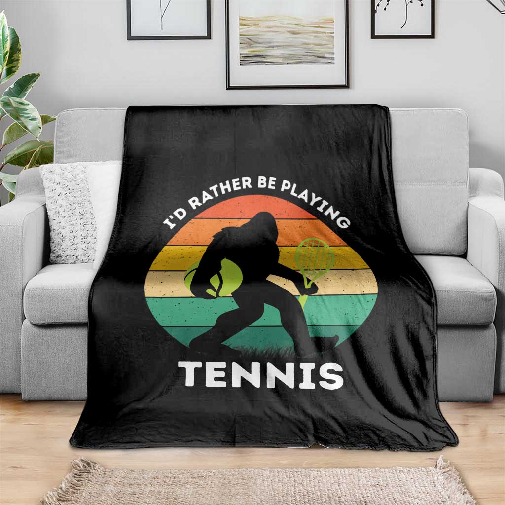 Id Rather Be Playing Tennis Throw Blanket Vintage Retro Bigfoot Tennis Player Gift TS12 Print Your Wear