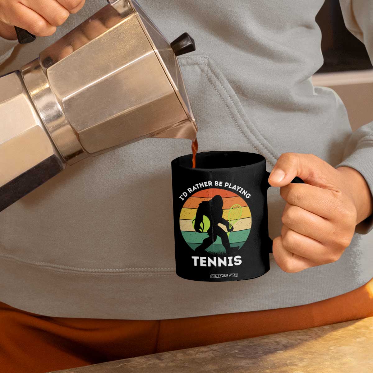 Id Rather Be Playing Tennis Coffee Mug Vintage Retro Bigfoot Tennis Player Gift TS12 Print Your Wear