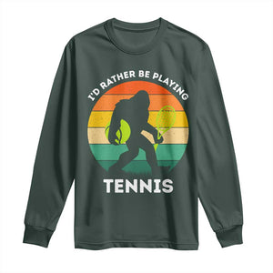 Id Rather Be Playing Tennis Long Sleeve Shirt Vintage Retro Bigfoot Tennis Player Gift TS12 Dark Forest Green Print Your Wear