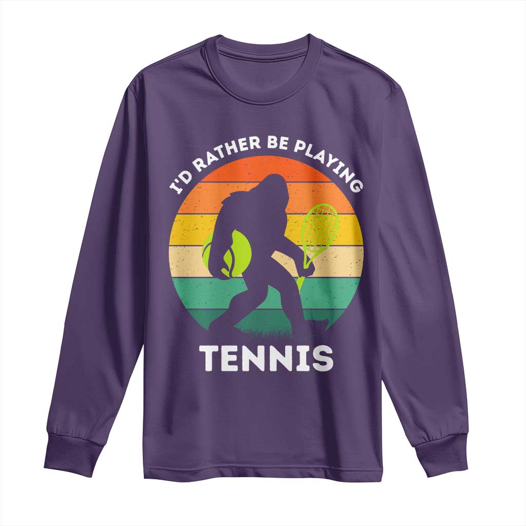 Id Rather Be Playing Tennis Long Sleeve Shirt Vintage Retro Bigfoot Tennis Player Gift TS12 Purple Print Your Wear