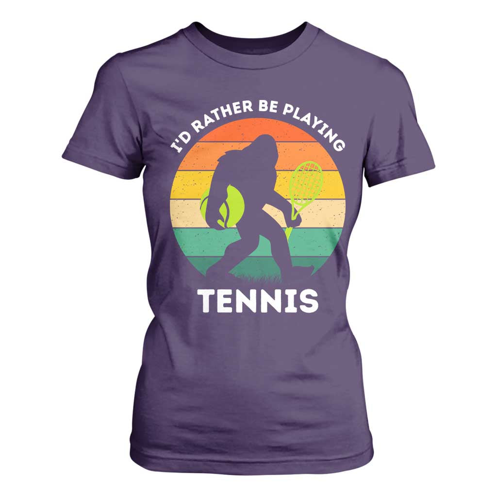 Id Rather Be Playing Tennis T Shirt For Women Vintage Retro Bigfoot Tennis Player Gift TS12 Purple Print Your Wear
