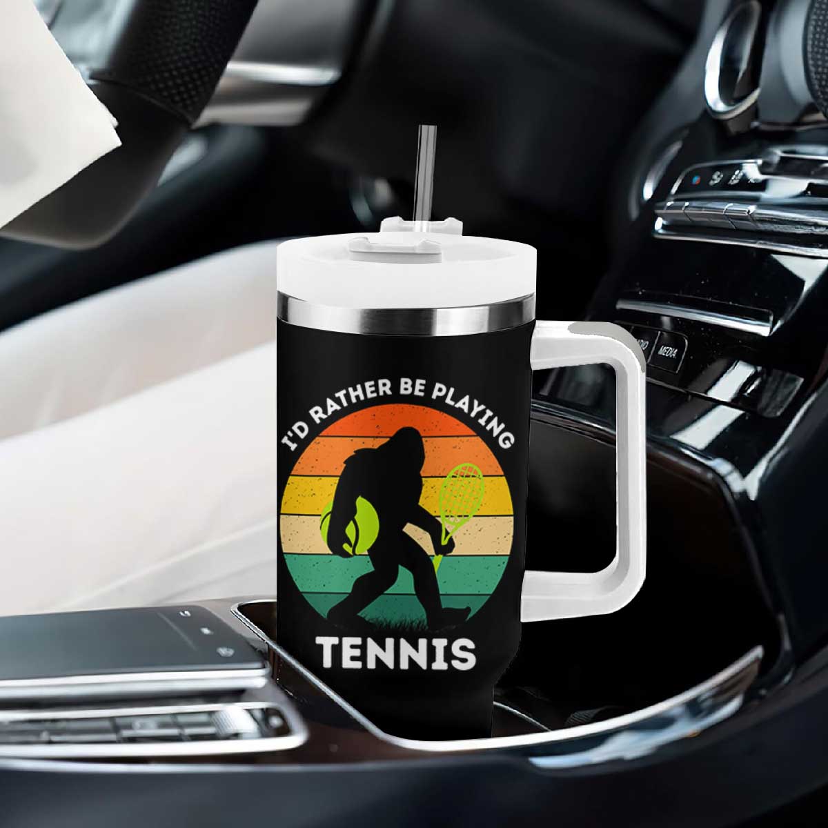 Id Rather Be Playing Tennis Tumbler With Handle Vintage Retro Bigfoot Tennis Player Gift TS12 Print Your Wear