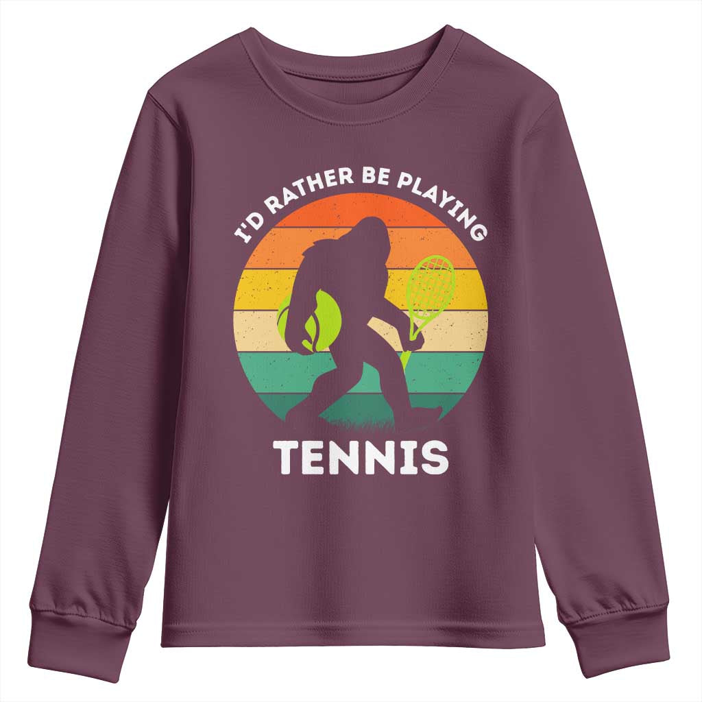 Id Rather Be Playing Tennis Youth Sweatshirt Vintage Retro Bigfoot Tennis Player Gift TS12 Maroon Print Your Wear
