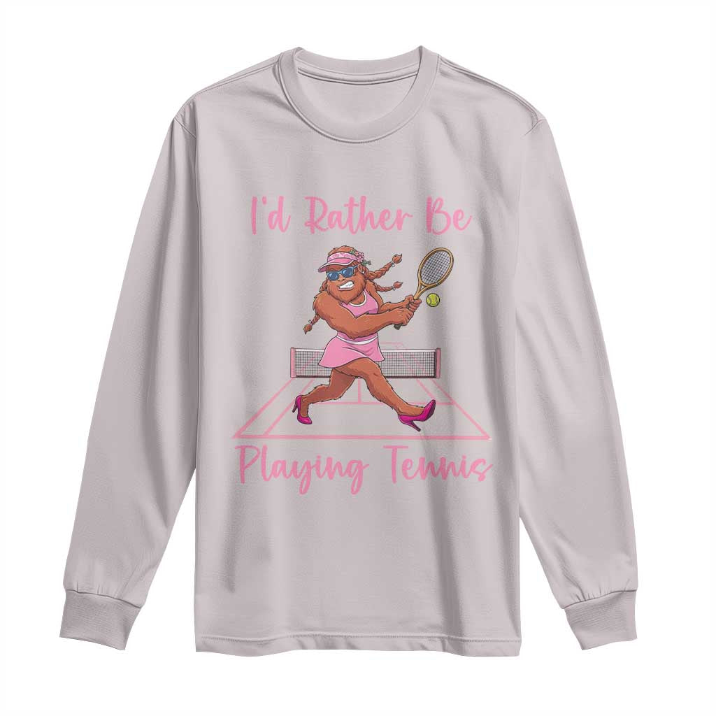Funny Sexy Bigfoot Playing Tennis Long Sleeve Shirt Gift For Girls TS12 Ice Gray Print Your Wear