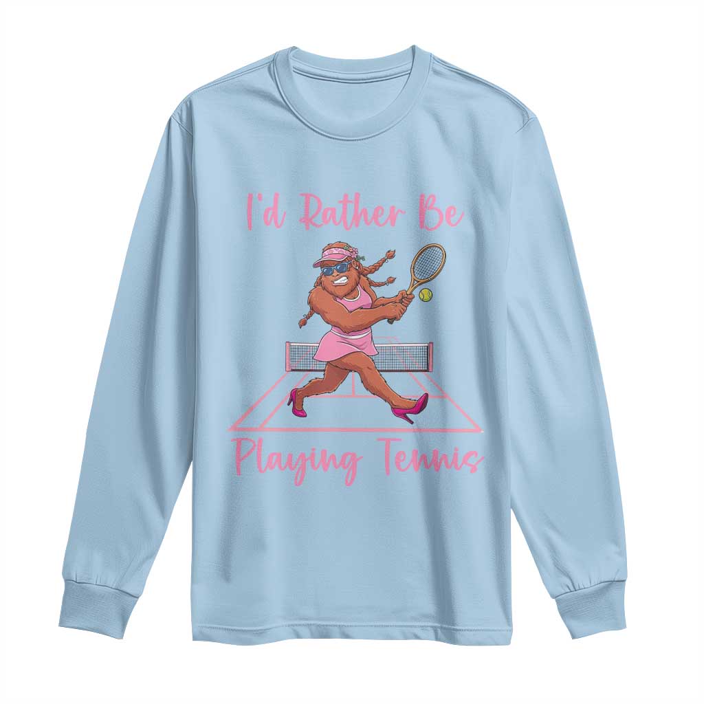 Funny Sexy Bigfoot Playing Tennis Long Sleeve Shirt Gift For Girls TS12 Light Blue Print Your Wear