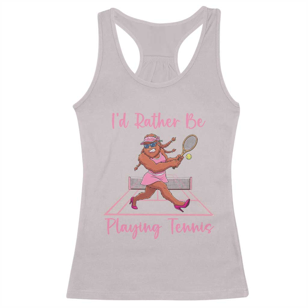 Funny Sexy Bigfoot Playing Tennis Racerback Tank Top Gift For Girls TS12 Ice Gray Print Your Wear