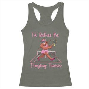 Funny Sexy Bigfoot Playing Tennis Racerback Tank Top Gift For Girls TS12 Military Green Print Your Wear