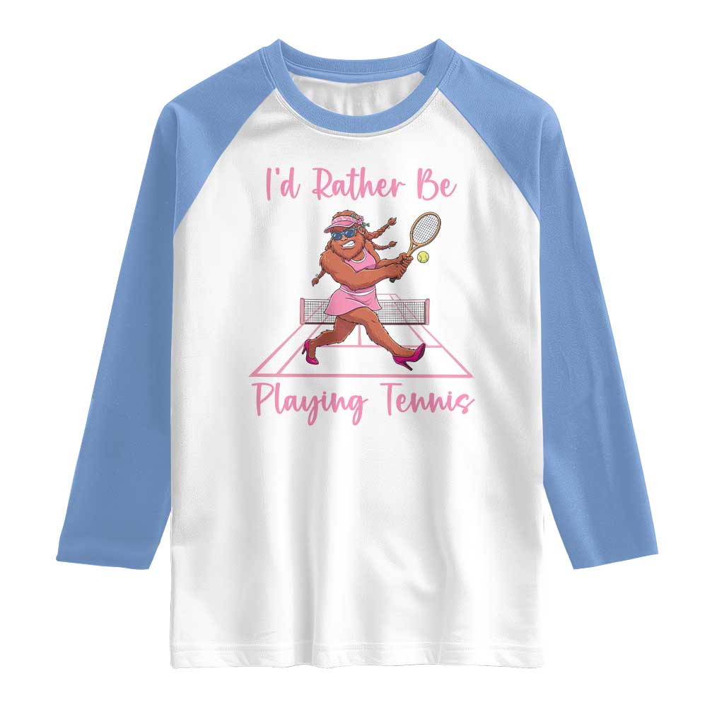 Funny Sexy Bigfoot Playing Tennis Raglan Shirt Gift For Girls TS12 White Carolina Blue Print Your Wear