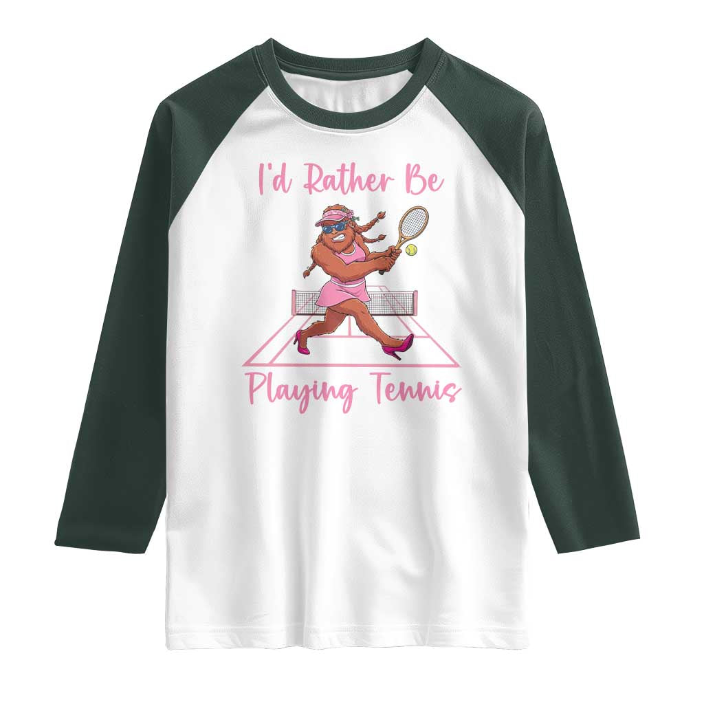 Funny Sexy Bigfoot Playing Tennis Raglan Shirt Gift For Girls TS12 White Dark Forest Green Print Your Wear