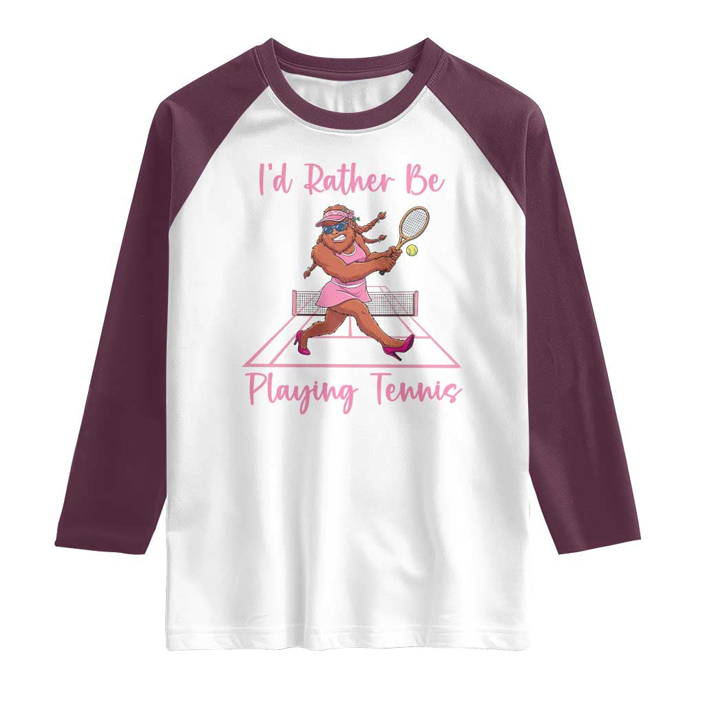 Funny Sexy Bigfoot Playing Tennis Raglan Shirt Gift For Girls TS12 White Maroon Print Your Wear