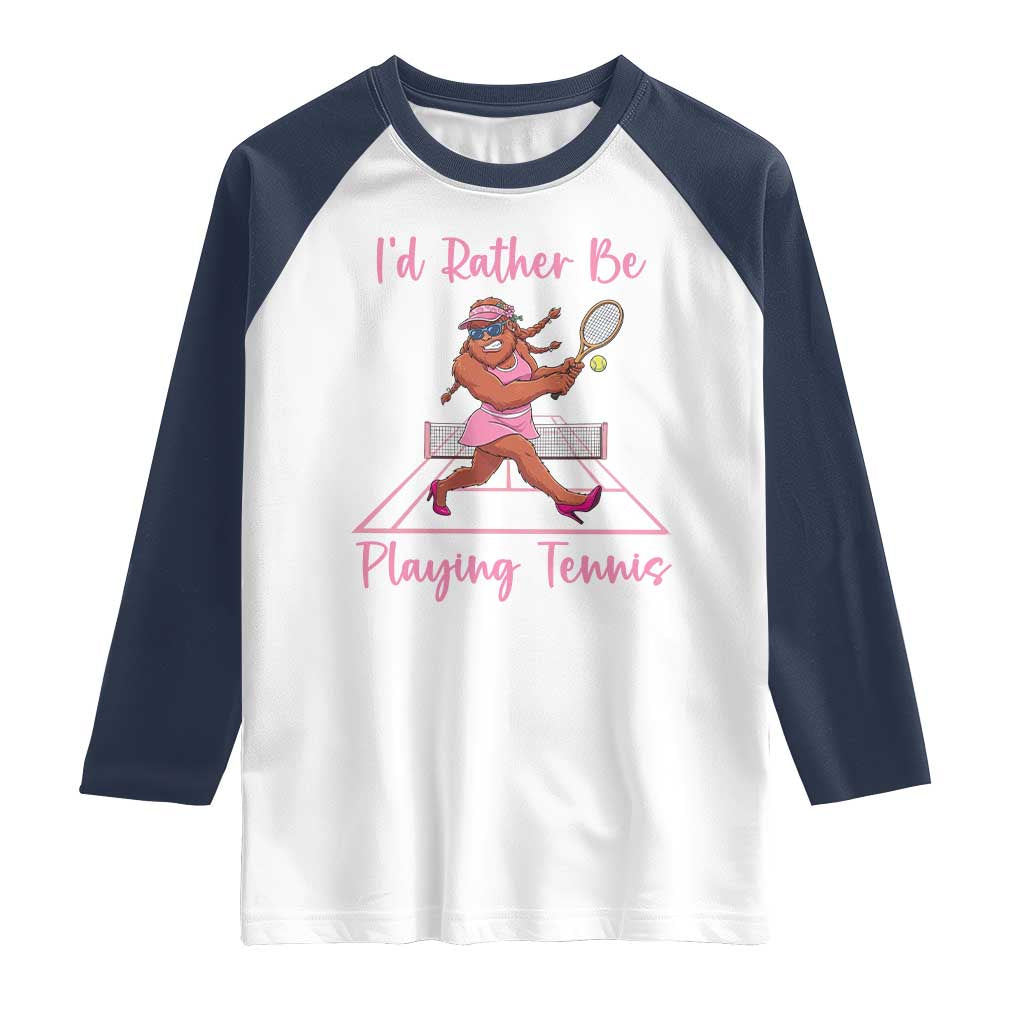 Funny Sexy Bigfoot Playing Tennis Raglan Shirt Gift For Girls TS12 White Navy Print Your Wear