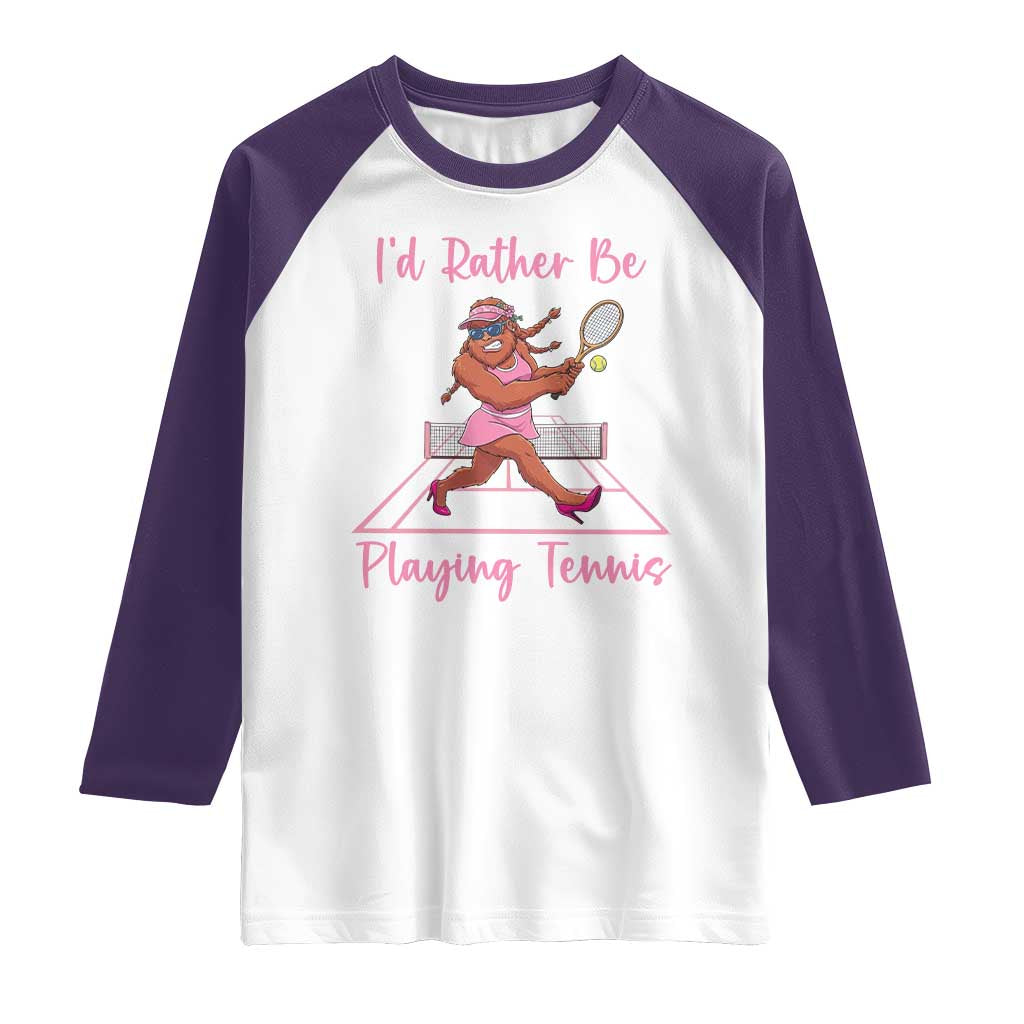 Funny Sexy Bigfoot Playing Tennis Raglan Shirt Gift For Girls TS12 White Purple Print Your Wear