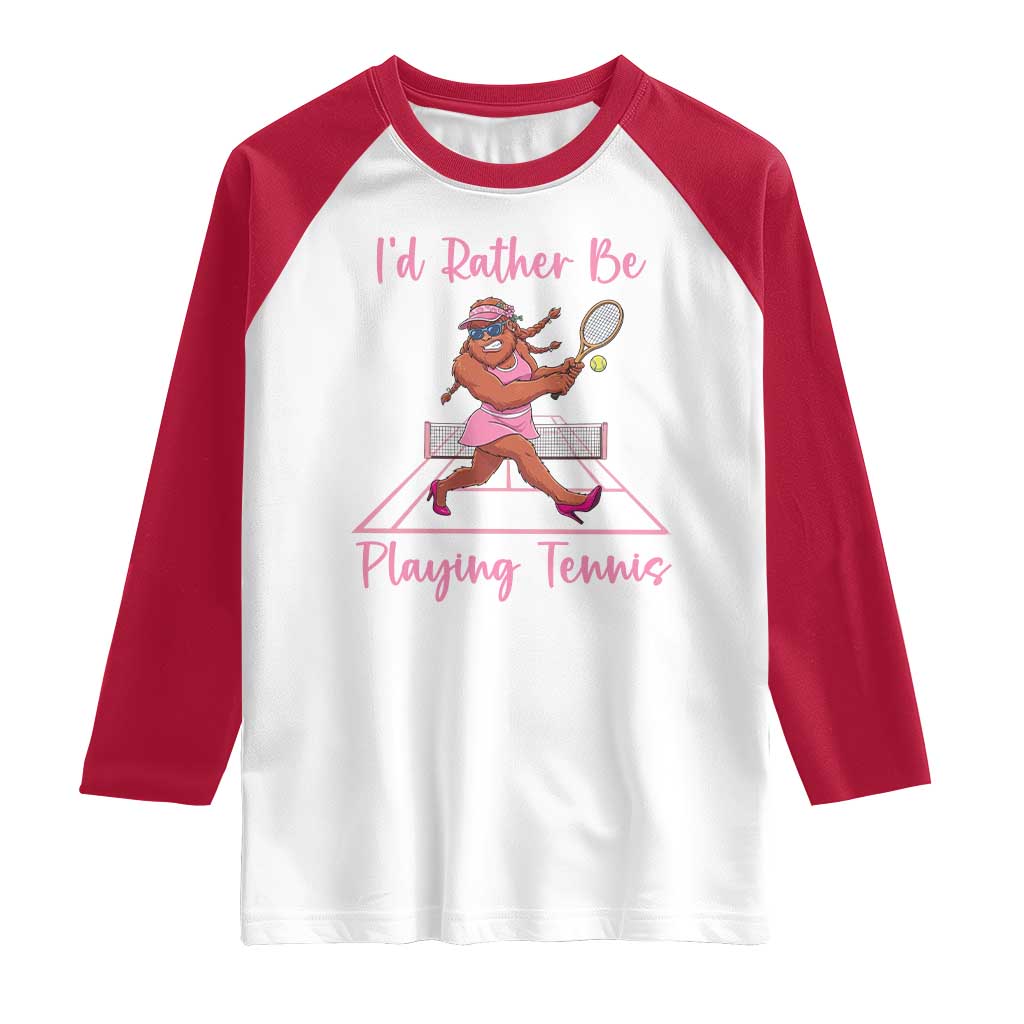Funny Sexy Bigfoot Playing Tennis Raglan Shirt Gift For Girls TS12 White Red Print Your Wear