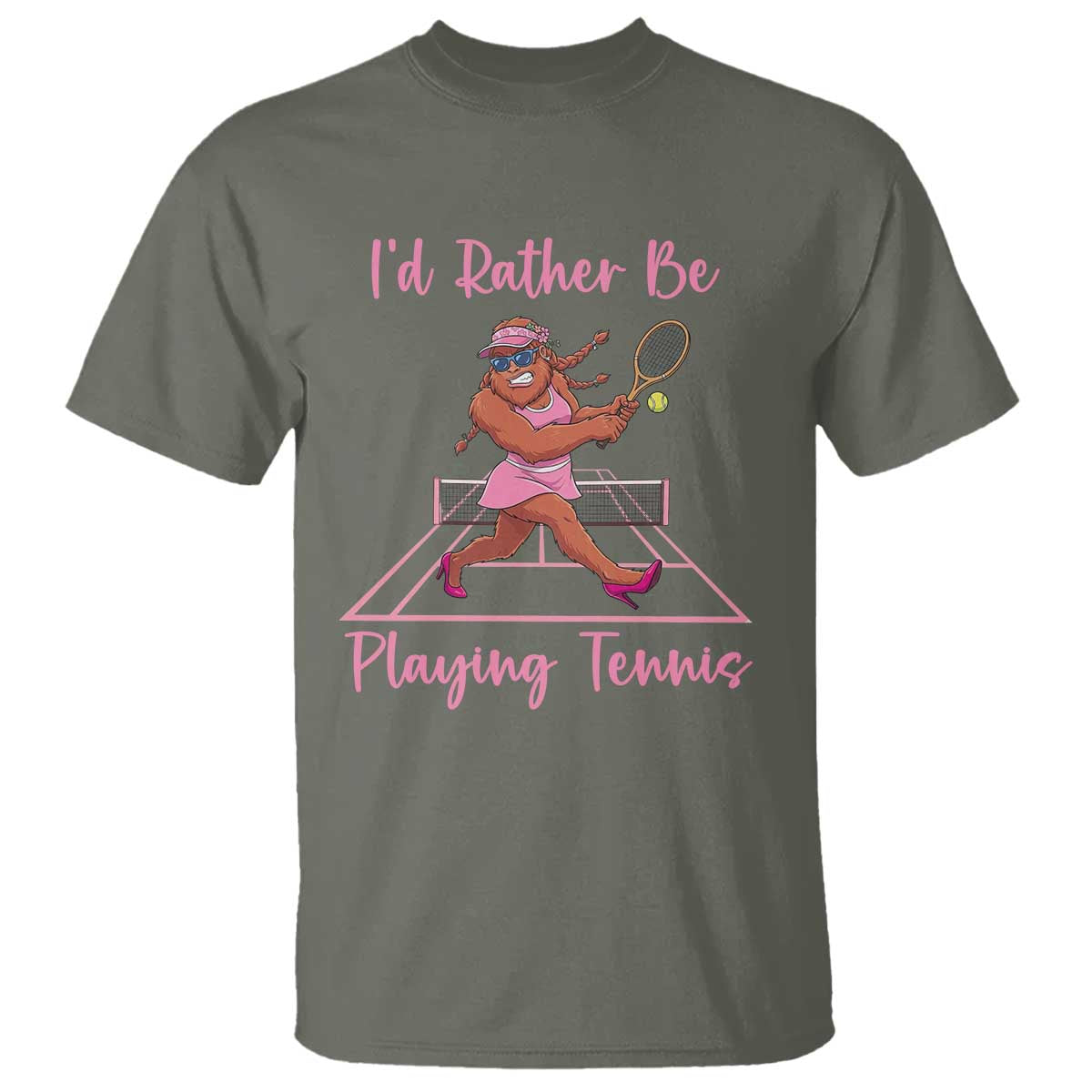 Funny Sexy Bigfoot Playing Tennis T Shirt Gift For Girls TS12 Military Green Print Your Wear
