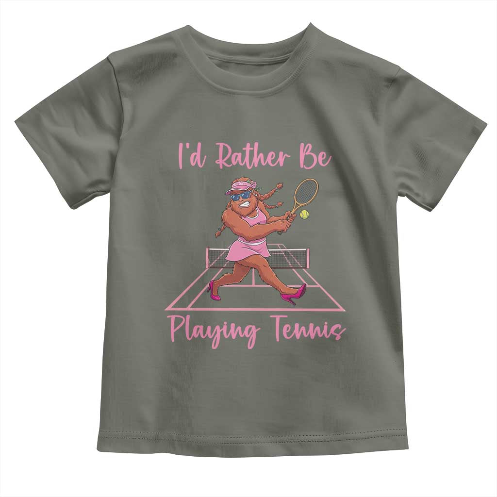 Funny Sexy Bigfoot Playing Tennis Toddler T Shirt Gift For Girls TS12 Military Green Print Your Wear