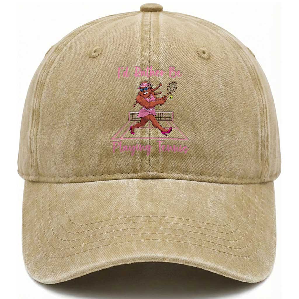 Funny Sexy Bigfoot Playing Tennis Washed Cotton Baseball Cap Gift For Girls TS12 Print Your Wear