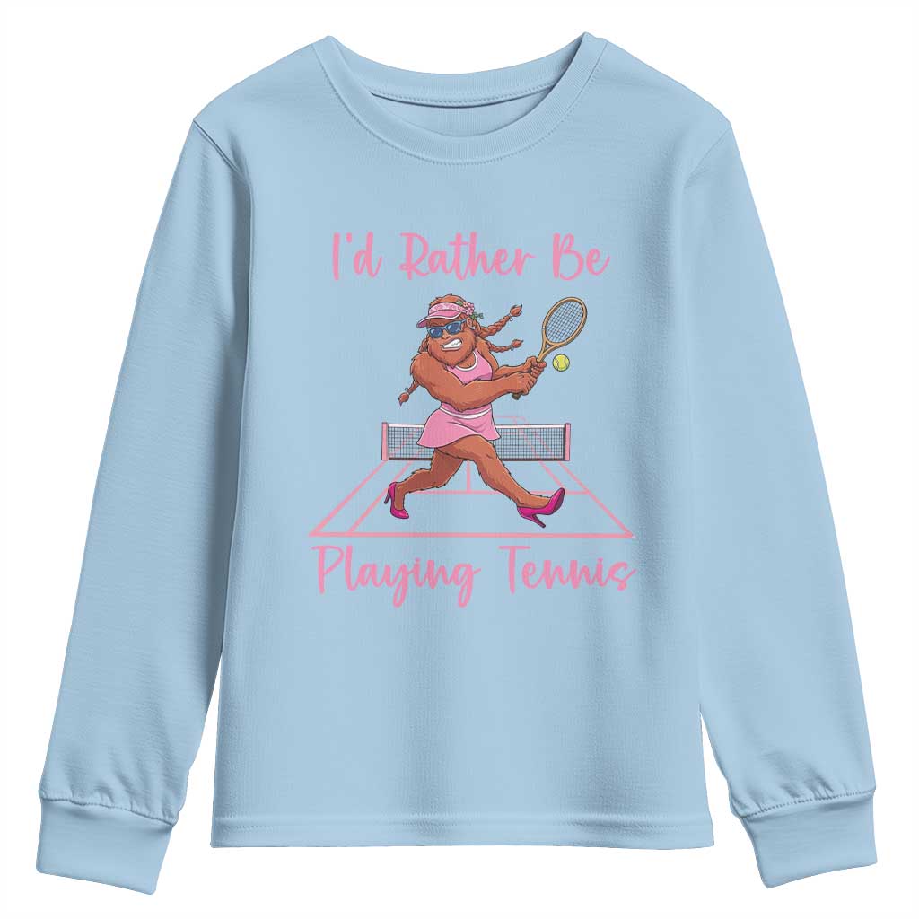 Funny Sexy Bigfoot Playing Tennis Youth Sweatshirt Gift For Girls TS12 Light Blue Print Your Wear