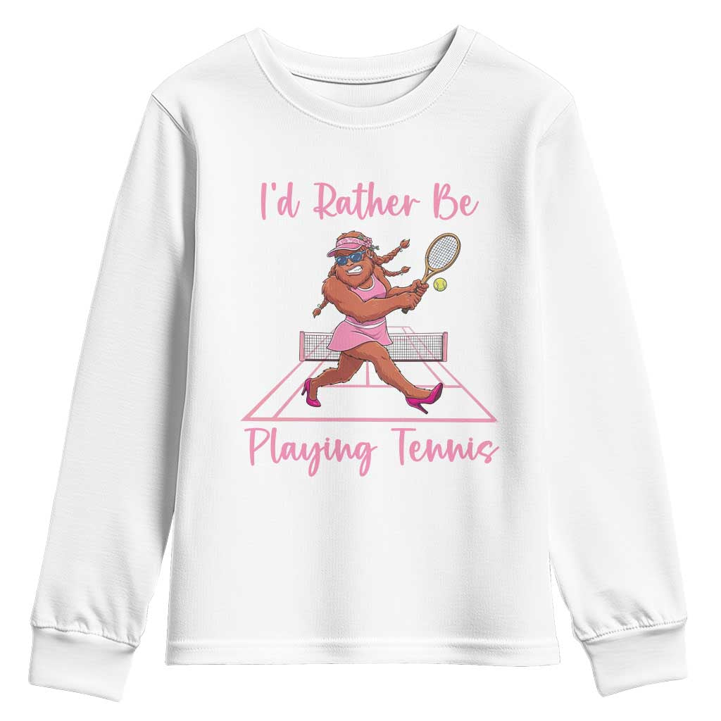 Funny Sexy Bigfoot Playing Tennis Youth Sweatshirt Gift For Girls TS12 White Print Your Wear