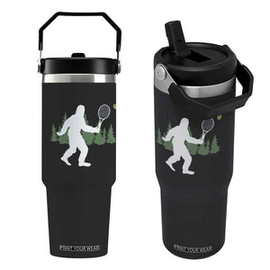 Funny Sasquatch Tennis Player Flip Straw Tumbler Folklore Cryptid Gift TS12 One Size: 30 oz Black Print Your Wear