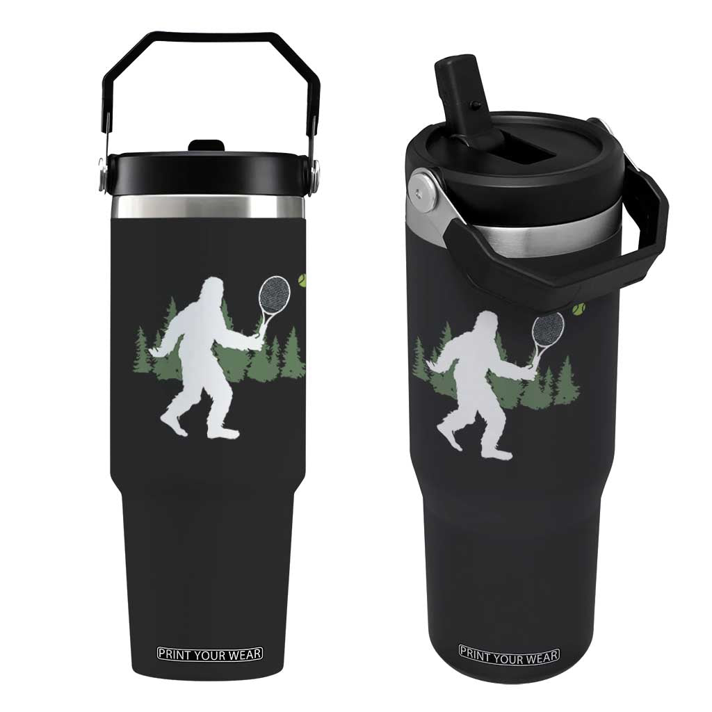 Funny Sasquatch Tennis Player Flip Straw Tumbler Folklore Cryptid Gift TS12 One Size: 30 oz Black Print Your Wear