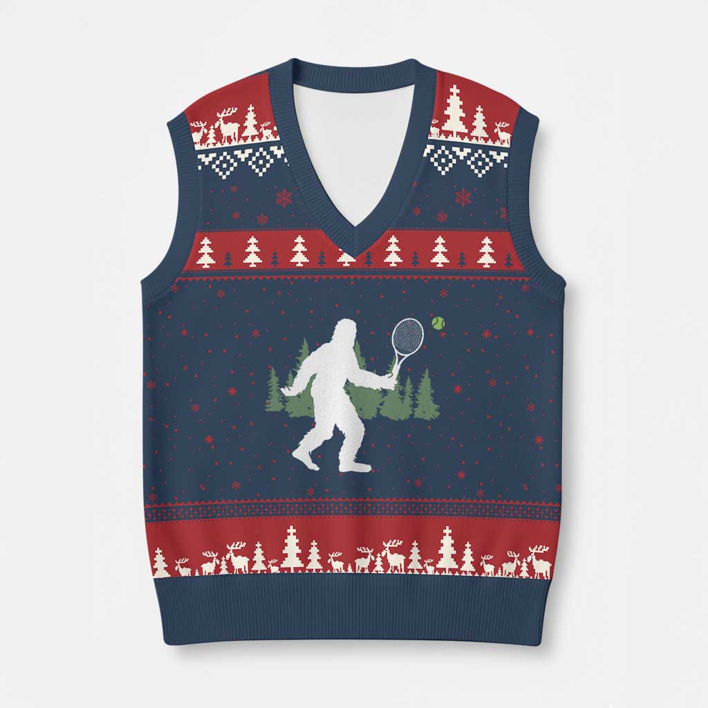 Funny Sasquatch Tennis Player V-Neck Knit Sweater Vest Folklore Cryptid Gift TS12 Navy Red Print Your Wear