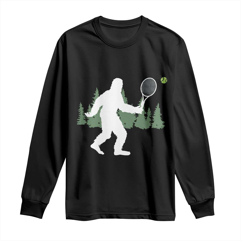 Funny Sasquatch Tennis Player Long Sleeve Shirt Folklore Cryptid Gift TS12 Black Print Your Wear