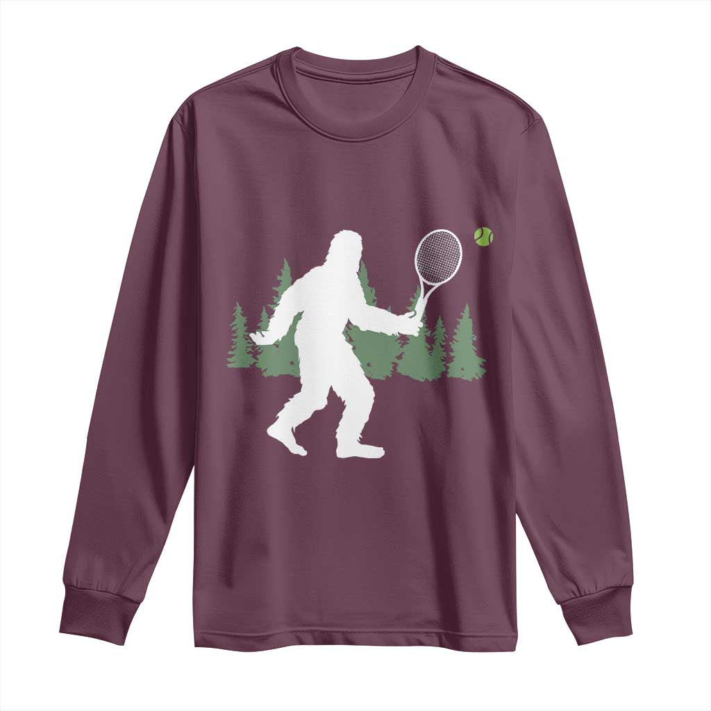 Funny Sasquatch Tennis Player Long Sleeve Shirt Folklore Cryptid Gift TS12 Maroon Print Your Wear