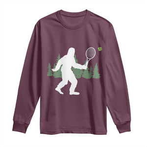 Funny Sasquatch Tennis Player Long Sleeve Shirt Folklore Cryptid Gift TS12 Maroon Print Your Wear