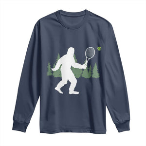 Funny Sasquatch Tennis Player Long Sleeve Shirt Folklore Cryptid Gift TS12 Navy Print Your Wear